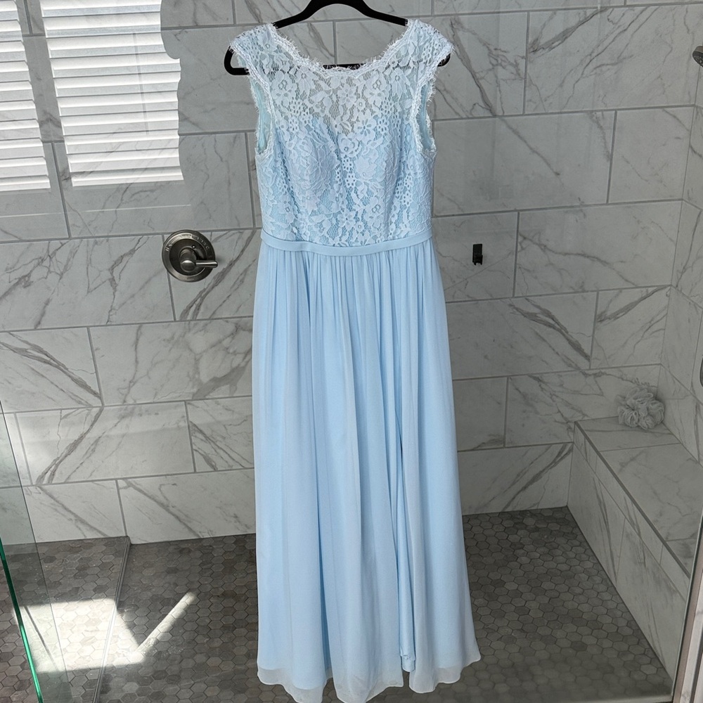 Azazie Elly (older style) Light Blue Lace Maxi Dress